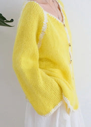 Women Casual Yellow O Neck Button Knit Cardigans Fall