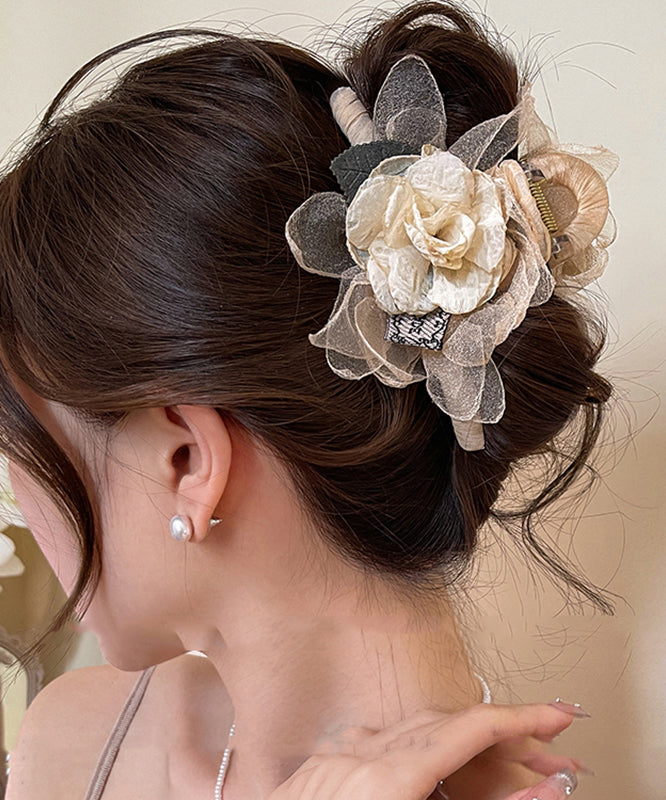 Women Champagne Acrylic Tulle Fabric Rose Hairpin