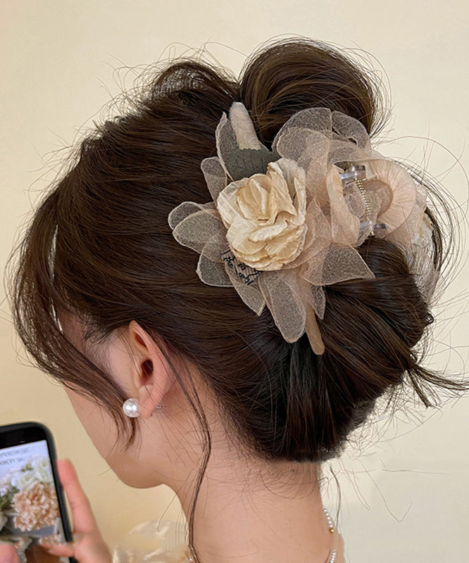 Women Champagne Acrylic Tulle Fabric Rose Hairpin