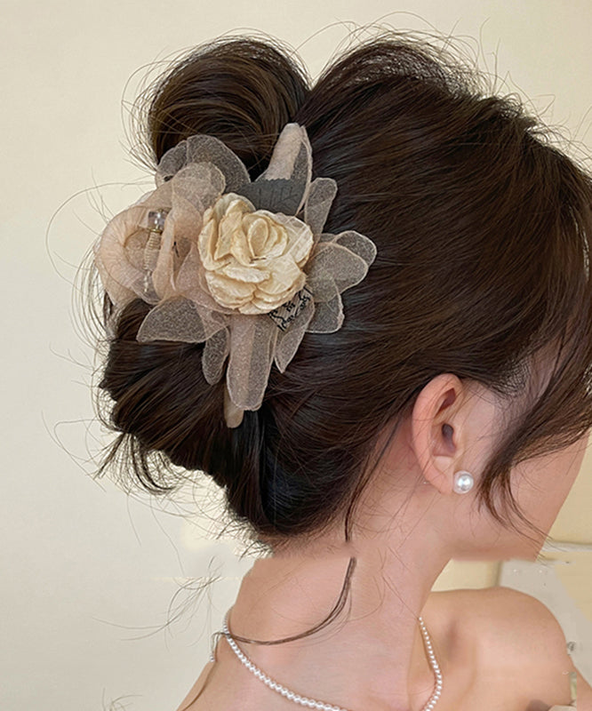 Women Champagne Acrylic Tulle Fabric Rose Hairpin