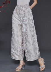 Women Champagne Oversized Jacquard Silk Wide Leg Pants Spring