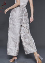 Women Champagne Oversized Jacquard Silk Wide Leg Pants Spring