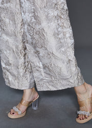 Women Champagne Oversized Jacquard Silk Wide Leg Pants Spring