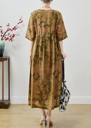 Women Cinched Print Cotton Long Dress Summer