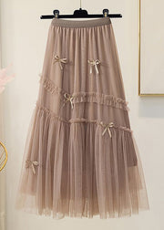 Women Coffee Bow High Waist Tulle Skirt Spring