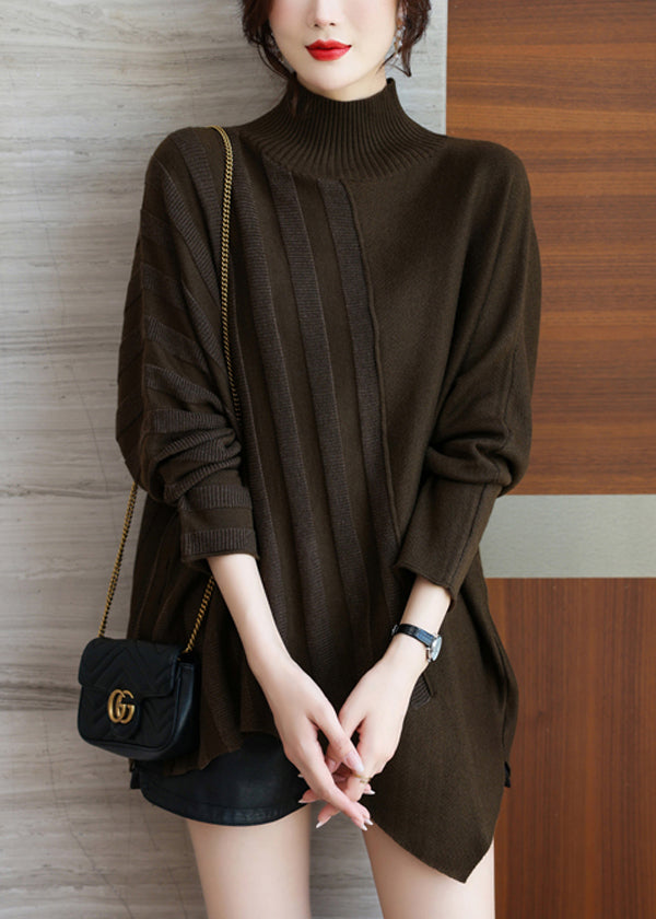 Women Coffee Half Turtleneck Asymmetrical Knit Sweaters Spring