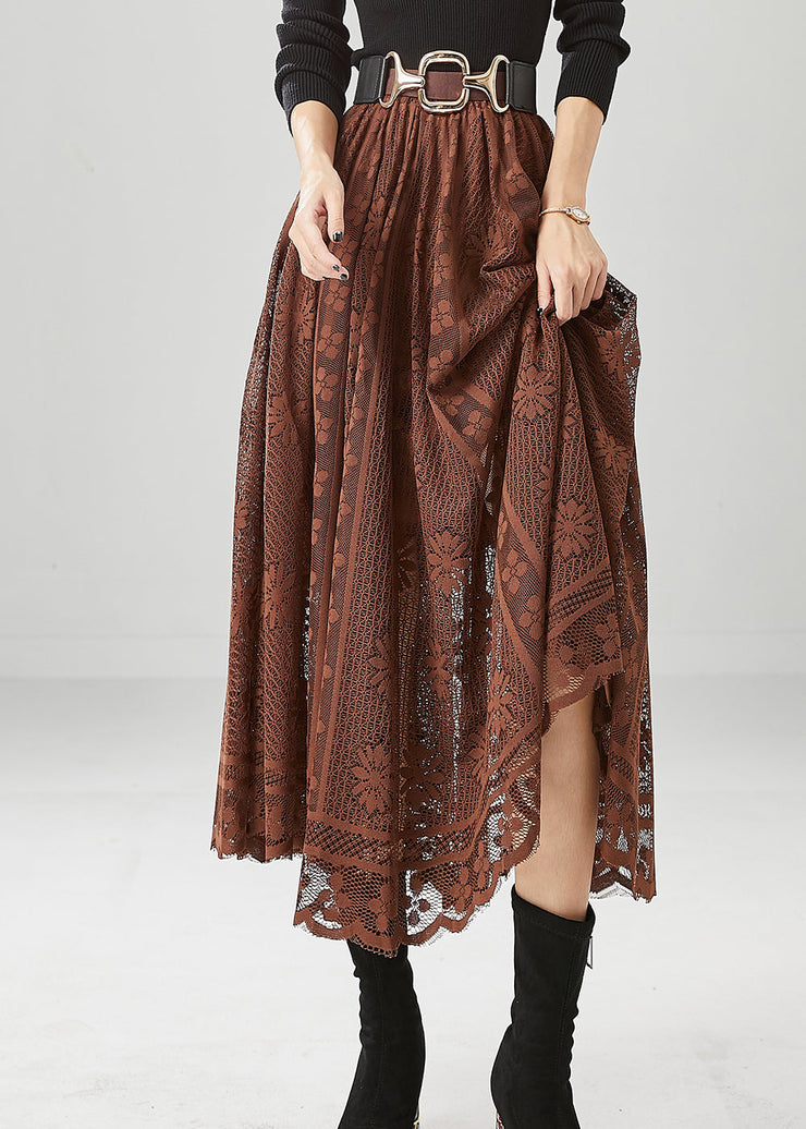 Women Coffee Hollow Out Exra Large Hem Lace Skirts Fall