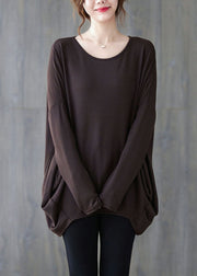 Women Chocolate O-Neck Oversized Cotton Shirt Top Batwing Sleeve