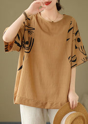 Women Coffee O-Neck Print Cozy Top Summer