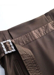 Women Chocolate Patchwork High Waist Cotton Skirts Spring