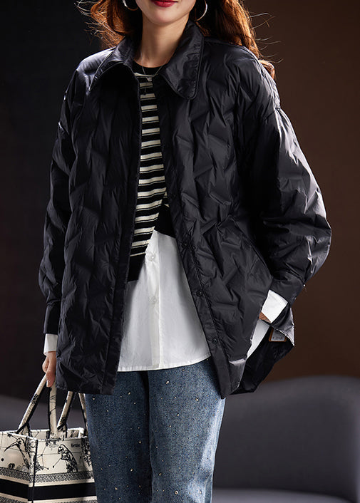 Women Coffee Peter Pan Collar Button Duck Down Coats Winter