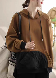 Women Coffee Pockets Patchwork Warm Fleece Pullover Streetwear Spring