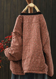 Women Coffee Pockets Print Fine Cotton Filled Coat Spring