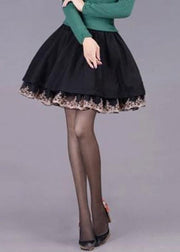 Women Chocolate Tulle Patchwork High Waist Woolen A Line Skirts Winter