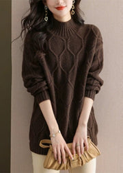 Women Coffee Turtleneck Cotton Knit Sweaters Spring