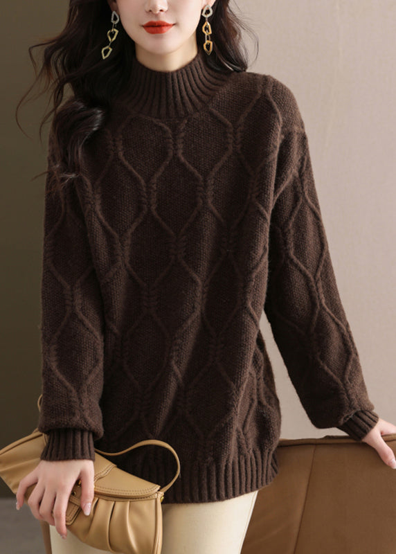 Women Coffee Turtleneck Cotton Knit Sweaters Spring