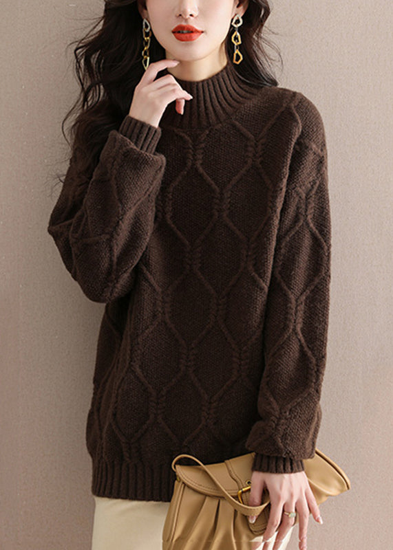 Women Coffee Turtleneck Cotton Knit Sweaters Spring