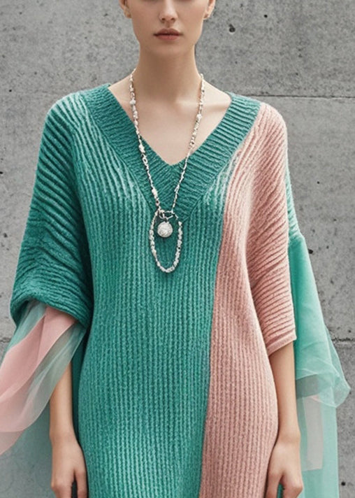 Women Colorblock Asymmetrical Patchwork Knit Sweater Dress Fall