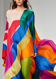 Women Colorblock Asymmetrical Patchwork Silk Maxi Dresses Long Sleeve