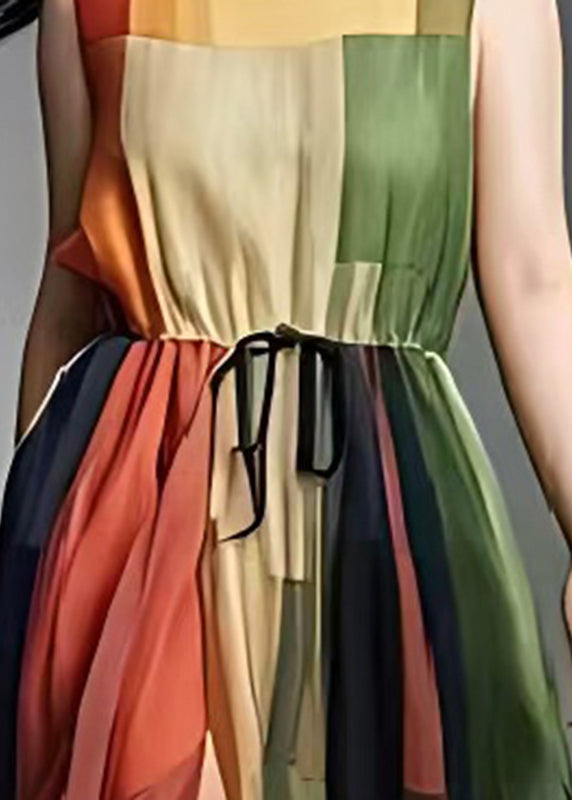 Women Colorblock Cinched Patchwork Tulle Sundress Sleeveless