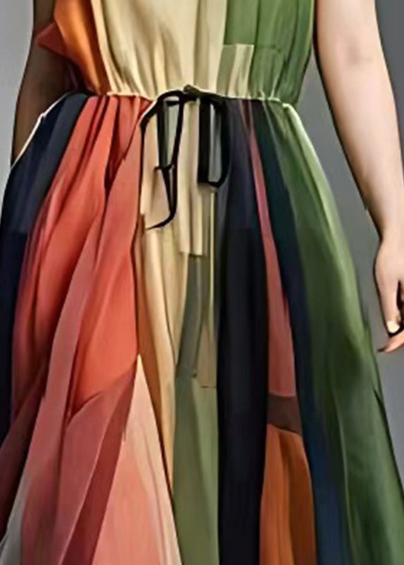 Women Colorblock Cinched Patchwork Tulle Sundress Sleeveless
