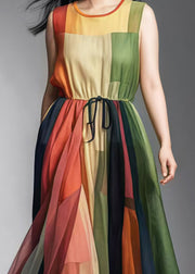 Women Colorblock Cinched Patchwork Tulle Sundress Sleeveless