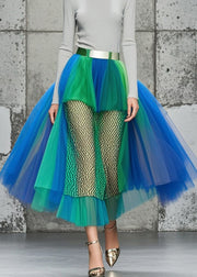 Women Colorblock Hollow Out Patchwork Tulle Skirts Summer