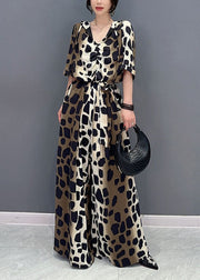 Women Colorblock Leopard Pockets Patchwork Cotton Jumpsuit Summer