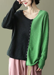 Women Colorblock O-Neck Oversized Patchwork Knit Tops Spring