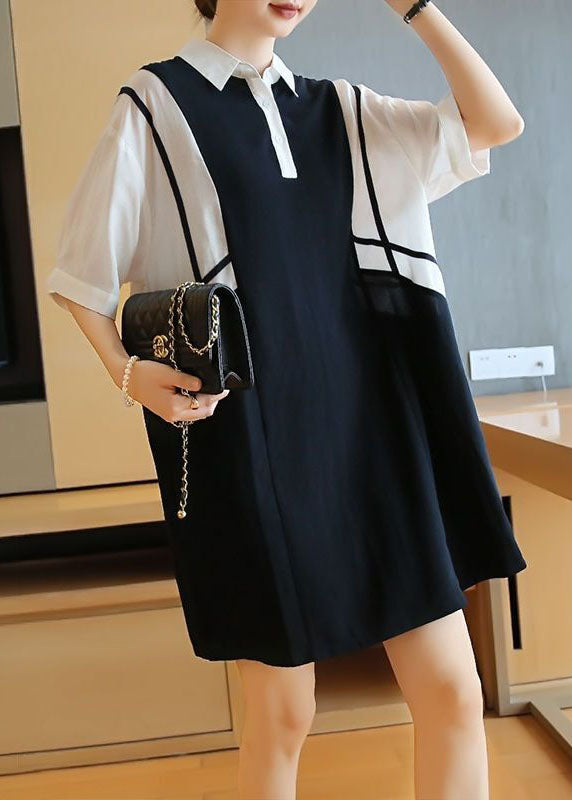 Women Colorblock Oversized Patchwork Cotton Mid Dress Summer