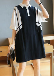 Women Colorblock Oversized Patchwork Cotton Mid Dress Summer