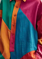 Women Colorblock Oversized Patchwork Linen Top Spring