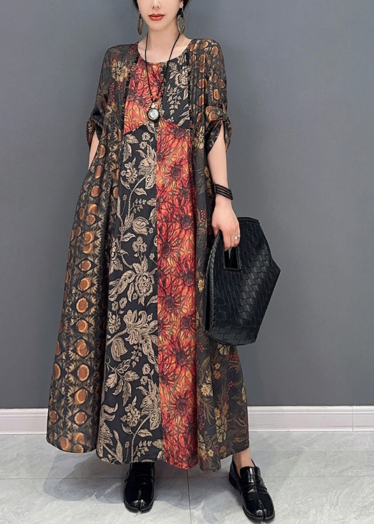 Women Colorblock Oversized Patchwork Print Long Dress Summer