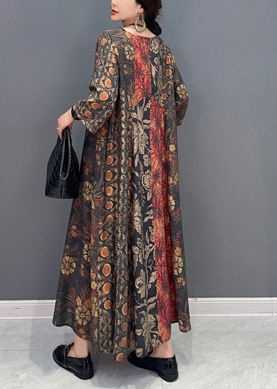 Women Colorblock Oversized Patchwork Print Long Dress Summer