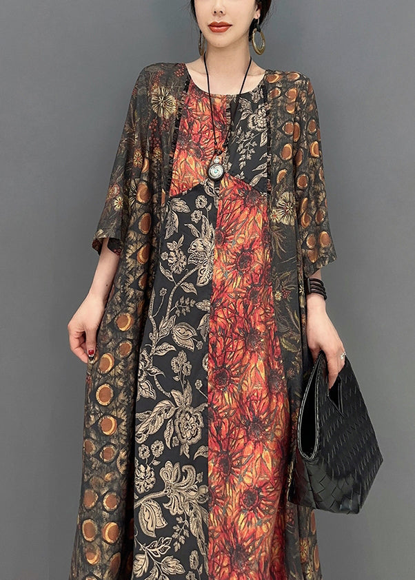 Women Colorblock Oversized Patchwork Print Long Dress Summer