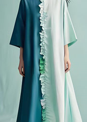Women Colorblock Ruffled Patchwork Cotton Long Dress Summer
