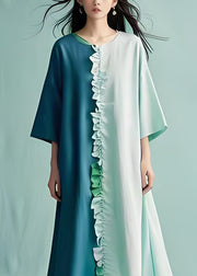 Women Colorblock Ruffled Patchwork Cotton Long Dress Summer