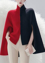 Women Colorblock Side Open Cozy Knit Cape Sweaters Spring