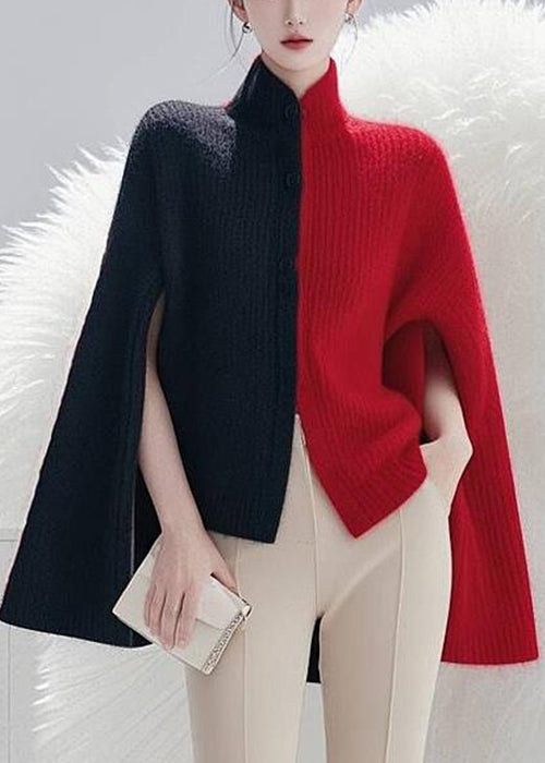 Women Colorblock Side Open Cozy Knit Cape Sweaters Spring