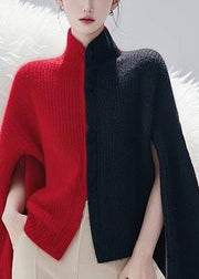 Women Colorblock Side Open Cozy Knit Cape Sweaters Spring