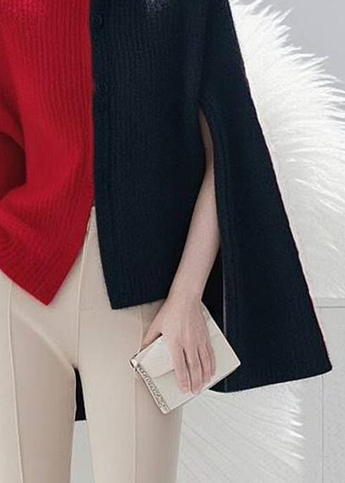 Women Colorblock Side Open Cozy Knit Cape Sweaters Spring