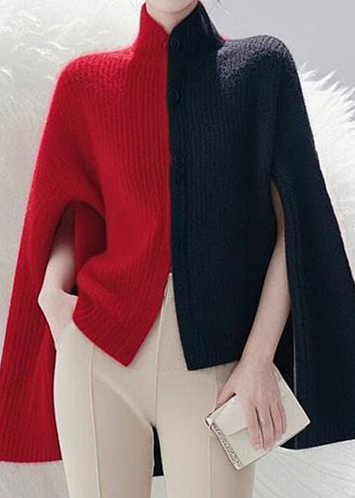 Women Colorblock Side Open Cozy Knit Cape Sweaters Spring