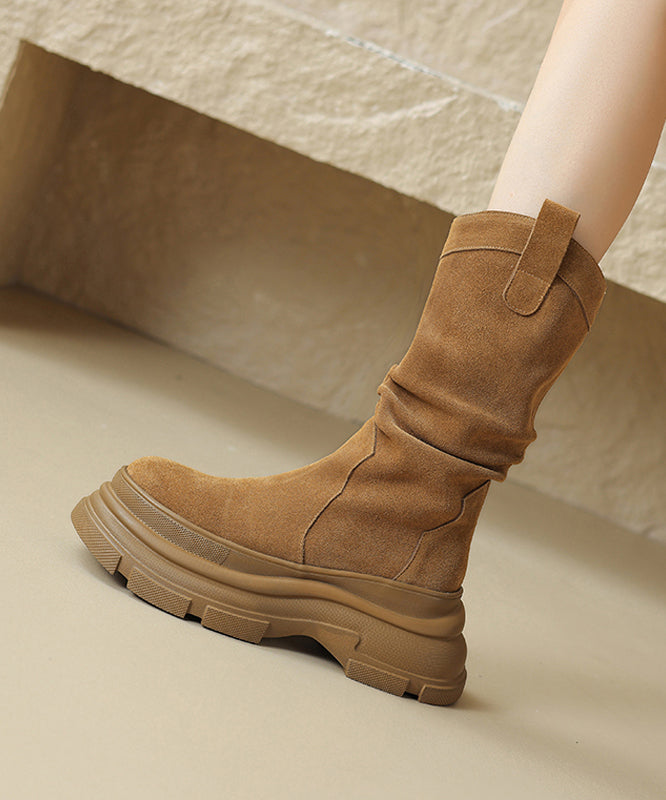 Women Comfortable Splicing Platform Boots Brown Suede