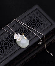 Women Cyan Sterling Silver Jade Water Drop Cherry Blossoms Pendant Necklace