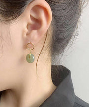 Women Cyan Sterling Silver Overgild 14K Gold Jade Drop Earrings