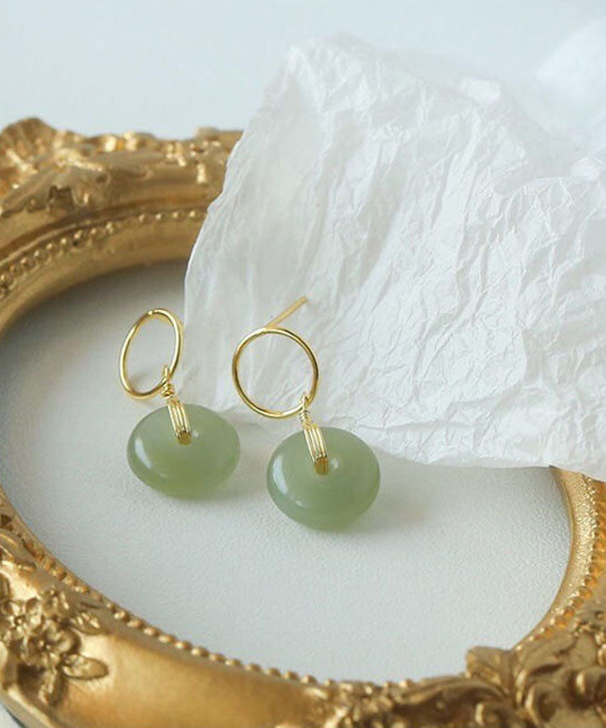 Women Cyan Sterling Silver Overgild 14K Gold Jade Drop Earrings