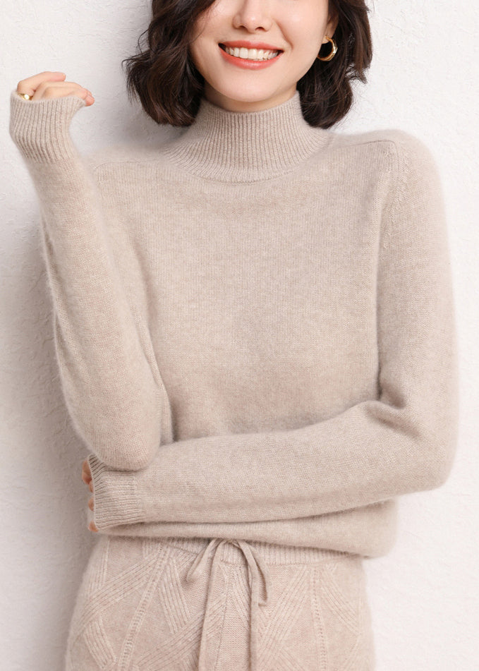 Women Dark Camel Turtleneck Solid Cashmer Sweaters Winter