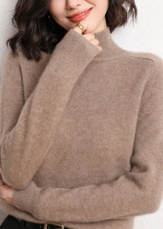 Women Dark Camel Turtleneck Solid Cashmer Sweaters Winter