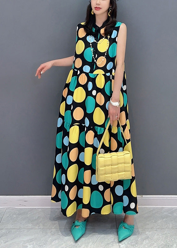 Women Dot Print Patchwork Maxi Dress Summer