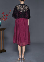 Women Dull Red Oversized Patchwork Lace Dress Summer